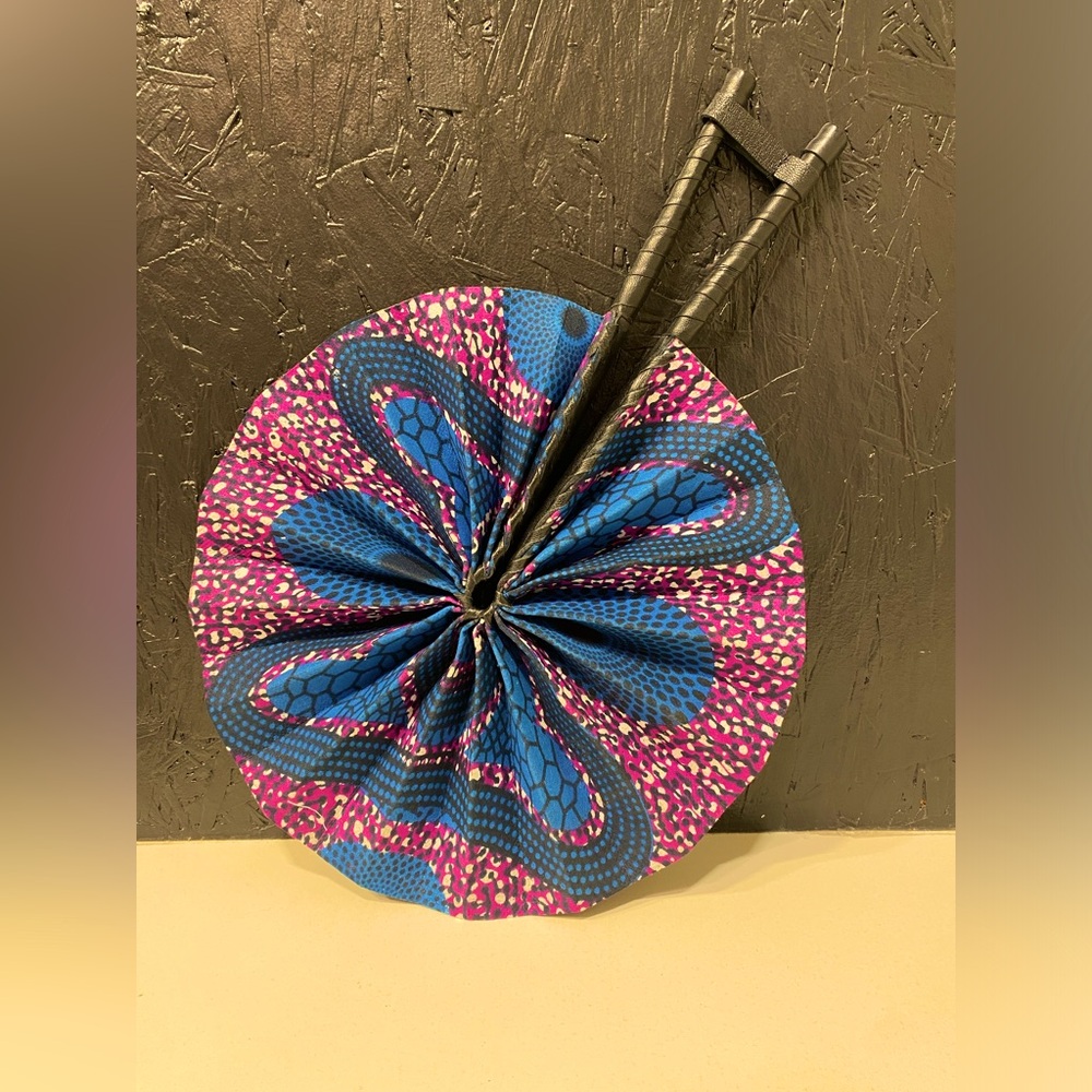 Vibrant African Print Handmade Fan Faux Leather Handles w/Button Closure Sturdy - Picture 8 of 8